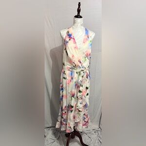 Adrianna Papell Asymmetrical Floral Dress - Spring or Summer Pink and Blue
